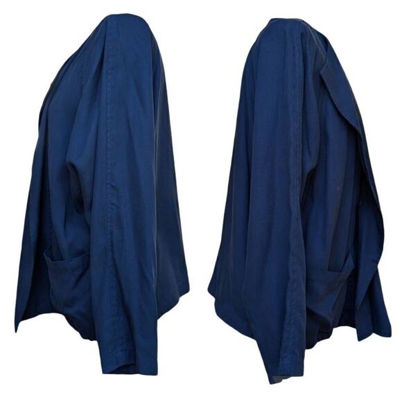Lucky Brand Navy Blue Tencel Overlay Front Open Light Jacket Size M Pockets - Picture 4 of 8